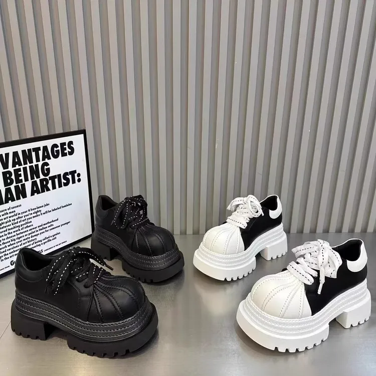 欧洲站女款2025新款爆款小个子百搭厚底增高贝壳头乐福鞋松糕女鞋