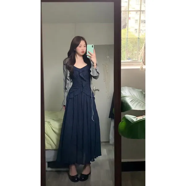 法式气质高级感碎花波点小清新连衣裙修身显瘦防晒针织开衫两件套