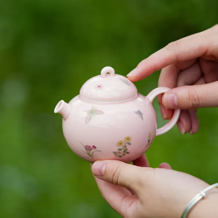 百垚手工粉嘟嘟河豚壶小胖壶精美创意粉色壶可爱家用功夫茶具