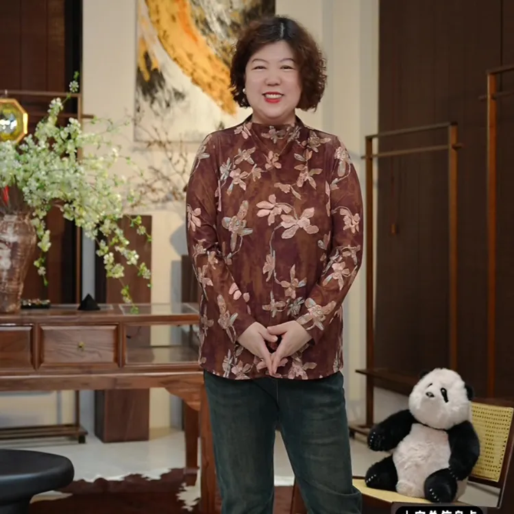 金雀绫【粉樱木兰】设计款加厚印花复古加宽加大衬衫SZA3SY713