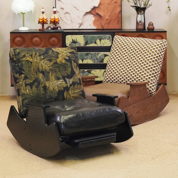 新中式实木摇椅休闲沙发椅客厅家用懒人沙发皮质北欧休闲椅