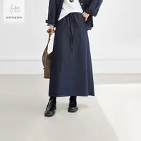 【杜鹃同款】对白复古牛仔半身裙女2025冬季新款松紧腰抽绳A字裙