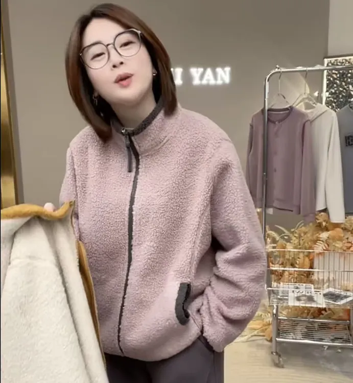 暖炉颗粒！冬款双面穿羊毛颗粒暖绒保暖简约防风立领厚外套#7718-1