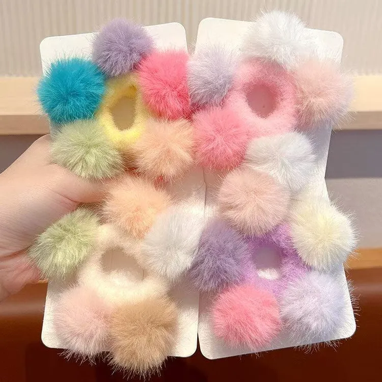 儿童彩色毛绒发圈可爱宝宝扎马尾皮筋不伤发女童秋冬毛球头绳发饰