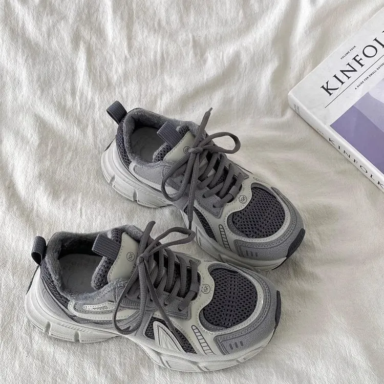 皮小众厚底运动鞋女2025新款春季百搭显脚小老爹鞋复古休闲跑鞋