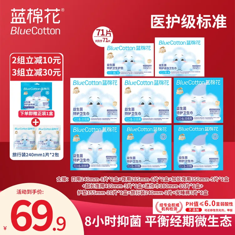 蓝棉花EO灭菌【医护级】特护超薄透气消毒零绒毛浆零荧光剂超薄抑菌