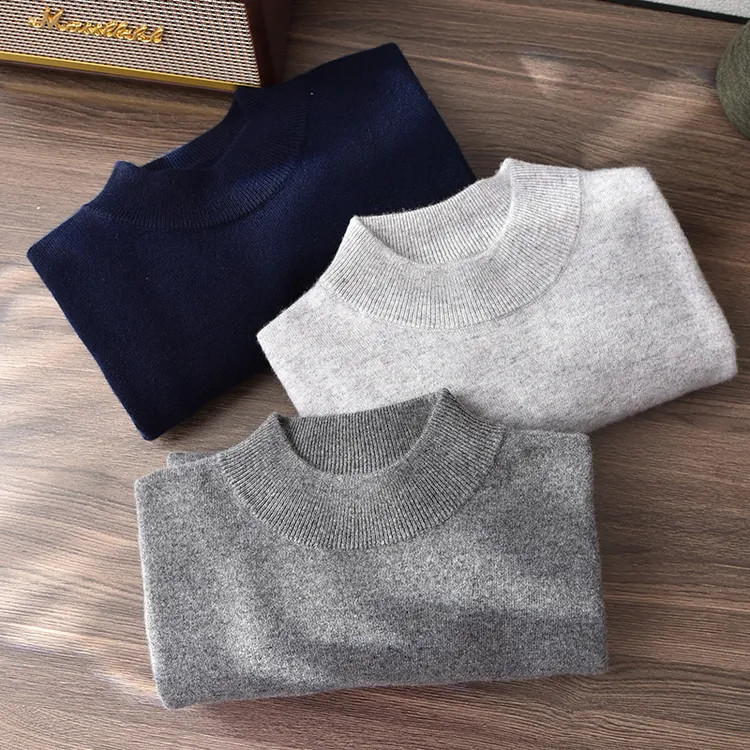 15微米更亲肤保暖14针加密100%纯山羊绒衫男半高领毛衣打底针织衫