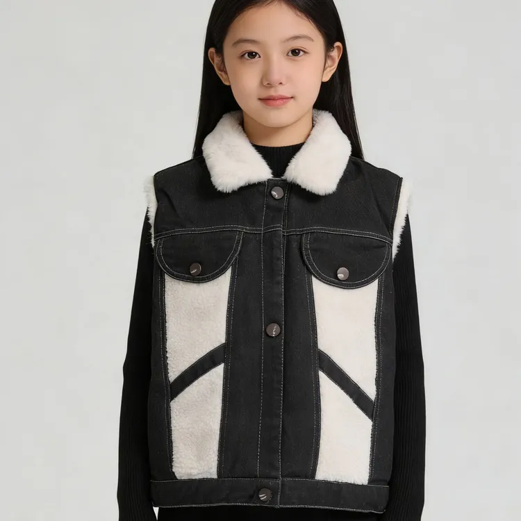 6200（内衬轻微晕染）男女童韩版加绒牛仔马甲棉马夹背心坎肩