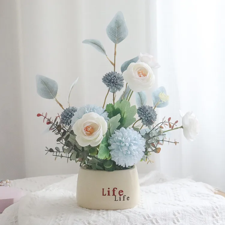 仿真盆栽冰箱陶瓷摆件桌面乒乓菊假花卧室客厅餐桌电视柜商超摆设