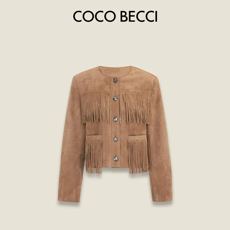 COCO BECCI【流苏外套】流苏氛围夹克时尚棕色外套CFLJC109003