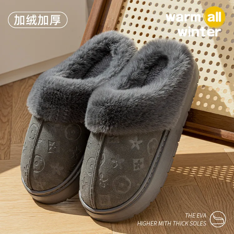 SHEJI/奢迹男士拖鞋冬季保暖加绒加厚室内家居防滑鞋子女款秋冬