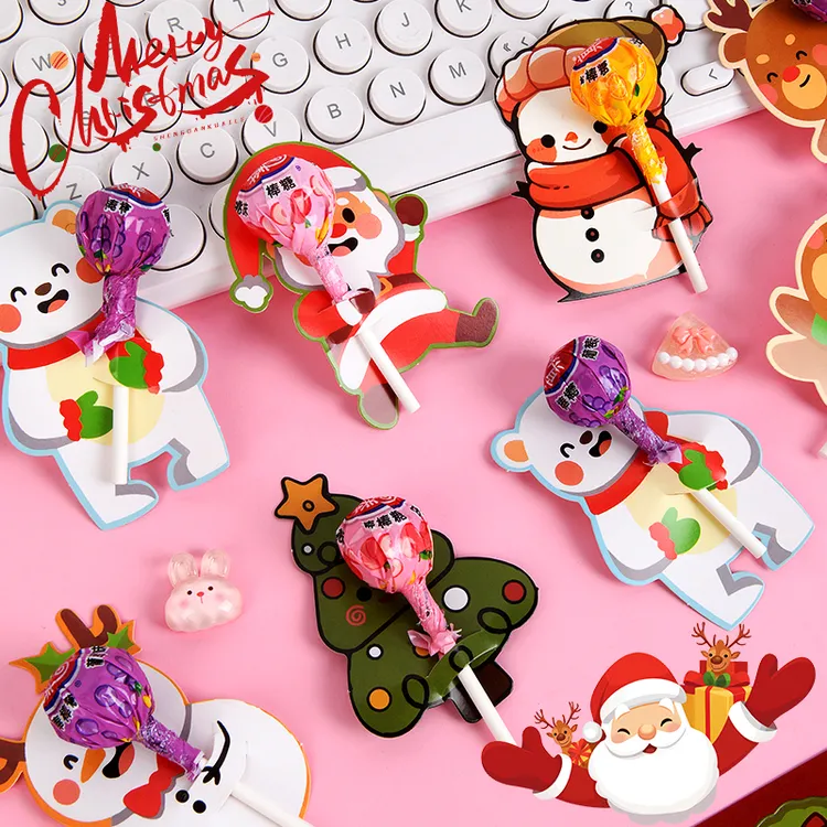 圣诞节卡通棒棒糖装饰卡纸创意幼儿园节日活动圣诞老人糖果插卡
