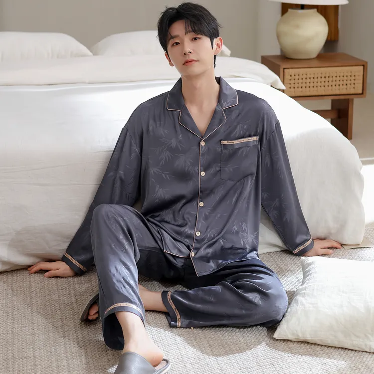 JINZHAO-春秋新款冰雪丝睡衣男士透气休闲国风高级宽松家居服套装
