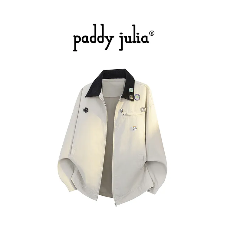 Paddy julia美式高级感夹克男秋季宽松潮流休闲立领装饰拼接外套