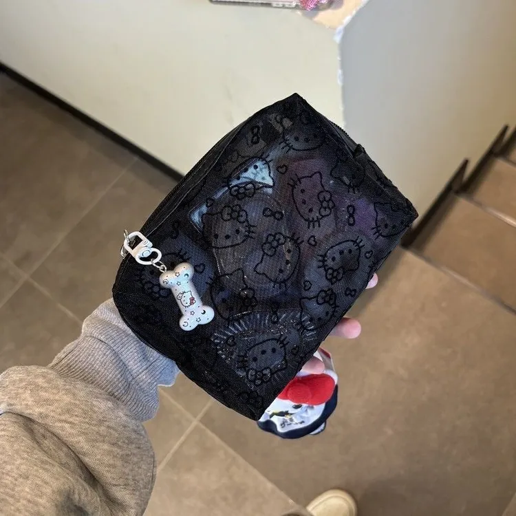 小手拿包可爱kitty网纱补妆包便携外出数据线杂物收纳包学生便携