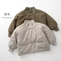 2025冬季新品韩版男女童纯色简约轻薄套头卫衣棉服上衣my25225