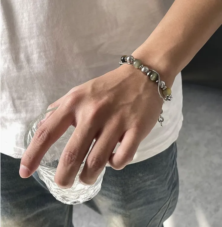 钛钢项链 新中式梦幻石手工锁骨链中性冷淡风串珠拼色项链颈链男