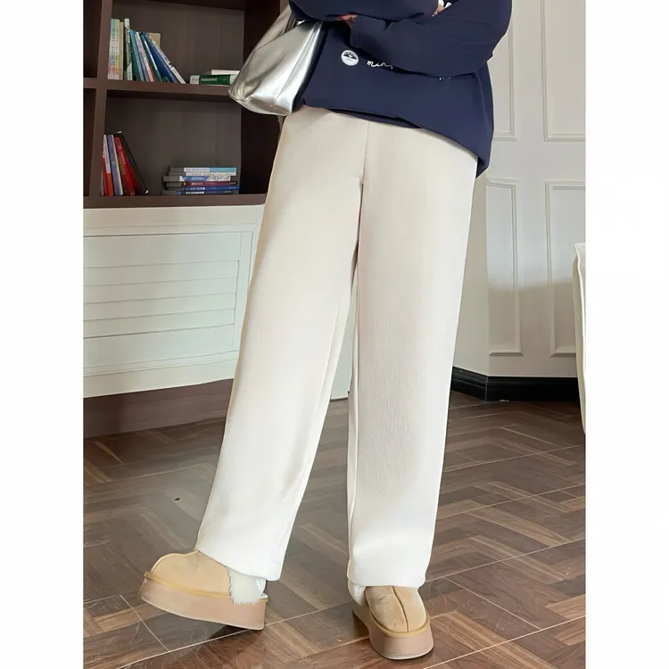 花契“热酒漫杯”大码女装冬季简约200斤胖mm韩版加绒休闲裤4370-C