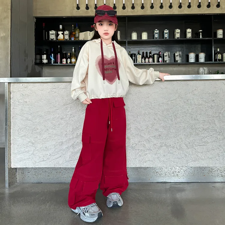 女童套装春装2025新款儿童休闲时髦连帽卫衣工装裤女孩运动两件套