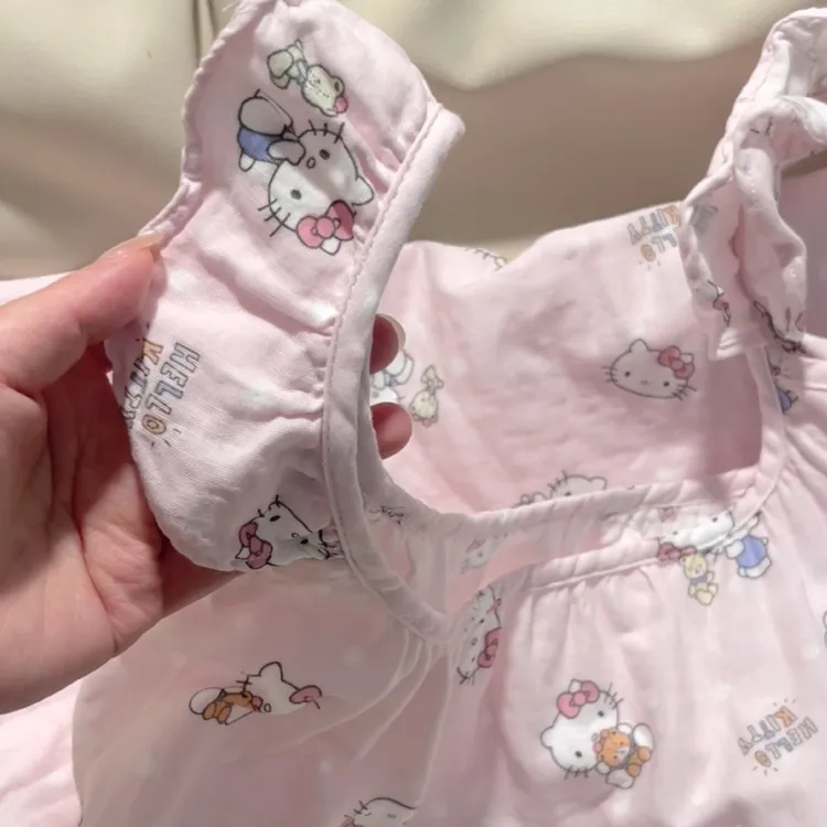 睡个好觉 25夏季新品纯棉双层纱小飞袖吊带睡裙kitty卡通图案少女