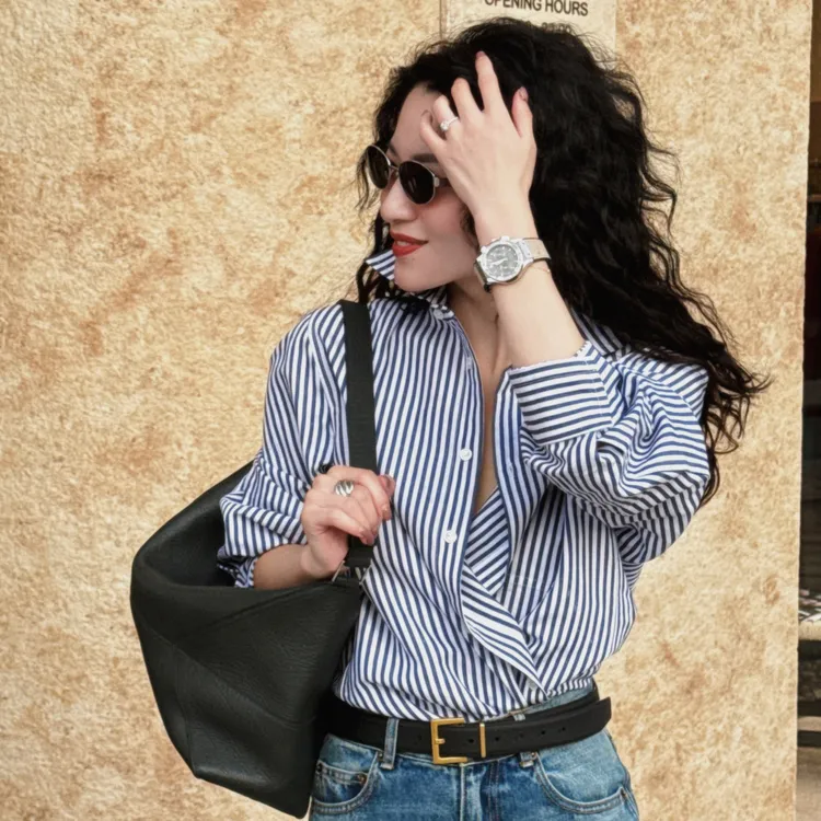 MIRROR 【涛姐精选】 华尔街精英蓝色摩登竖条纹衬衫