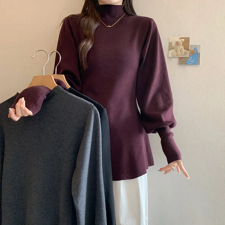 胖mm气质设计感半高领针织衫女秋冬新款修身显瘦百搭中长款毛衣