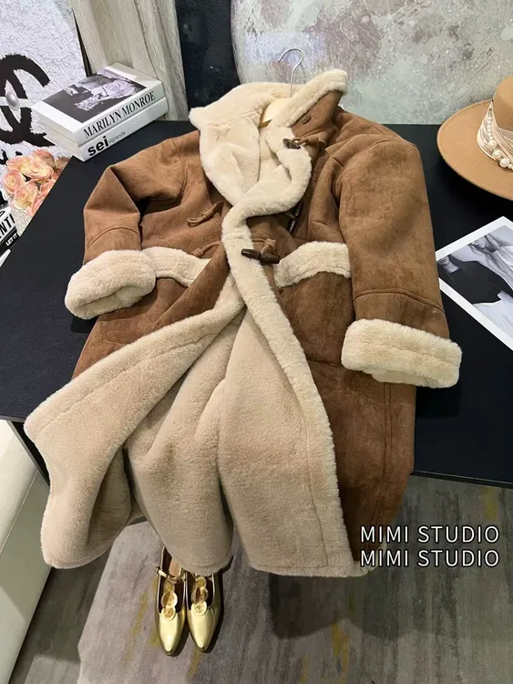 2025年欧洲站新款加厚冬季网红爆款中长款加厚加绒大衣9265