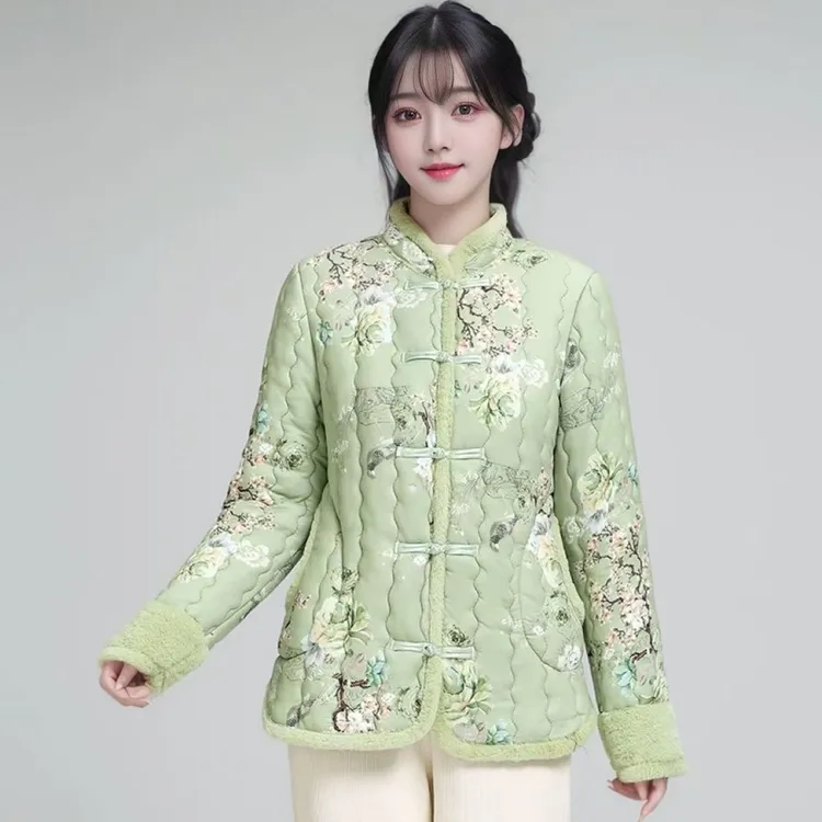 新中式爆款女款轻奢大气亲肤舒适绣花秋冬立领提花棉服