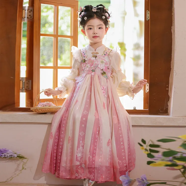 SL3375女童汉服女孩秋季公主连衣裙2025新款国风超仙古装儿童裙子