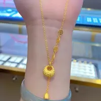 铜合金项链 流苏胖福平安喜乐锤纹金坨精致美观项链