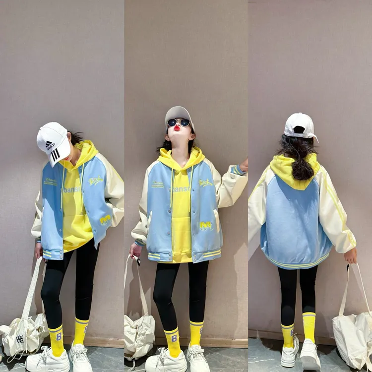 女童外套春秋2025新款儿童洋气时髦女大童秋装多巴胺棒球服上衣潮