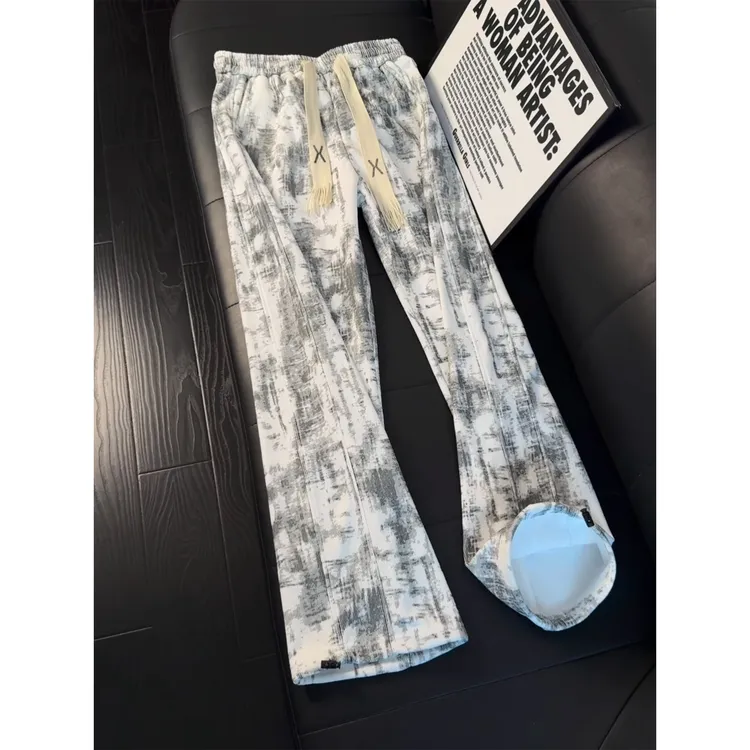 扎染灯芯绒裤子男款秋冬加绒加厚抽绳运动卫裤直筒垂感宽松休闲裤