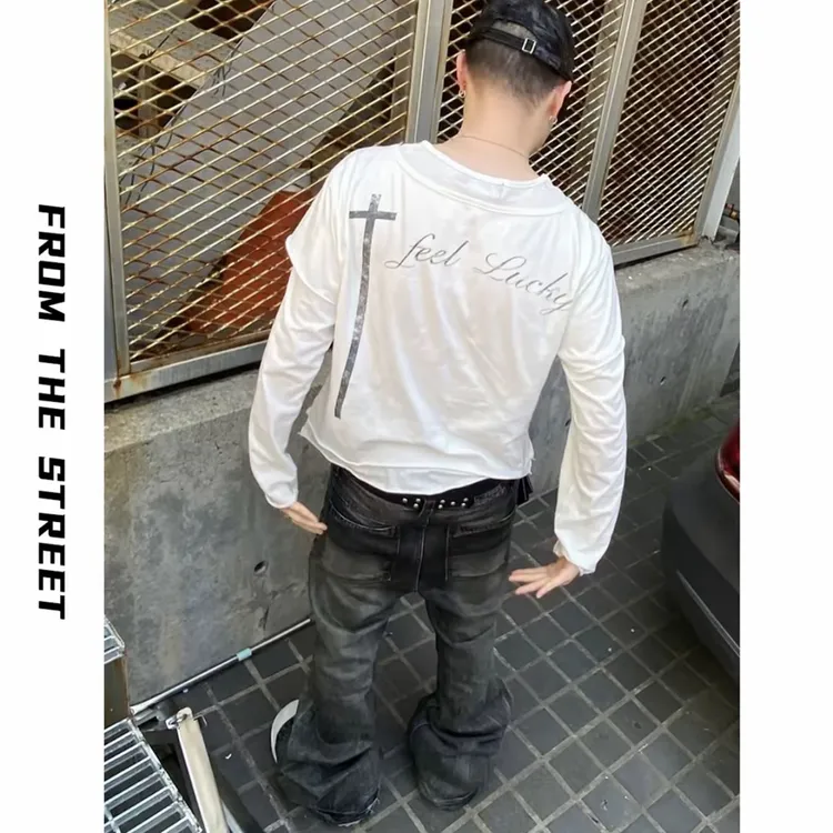 FROM THE STREET来自街合身版型凉感防晒亨利纽领假两件长袖T恤男
