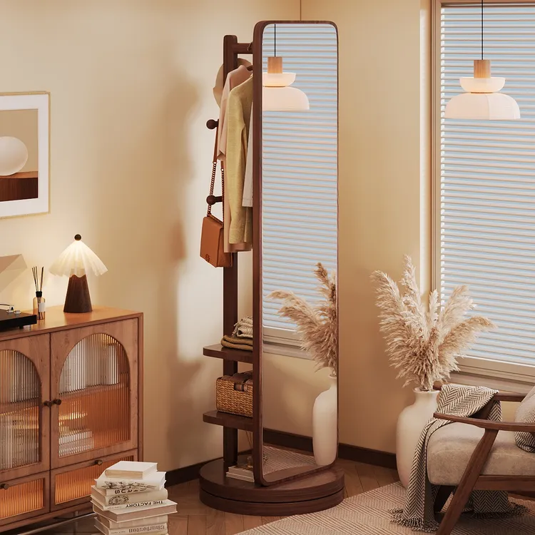 全身镜子落地家用衣帽架一体穿衣镜可旋转衣柜移动女生卧室试衣