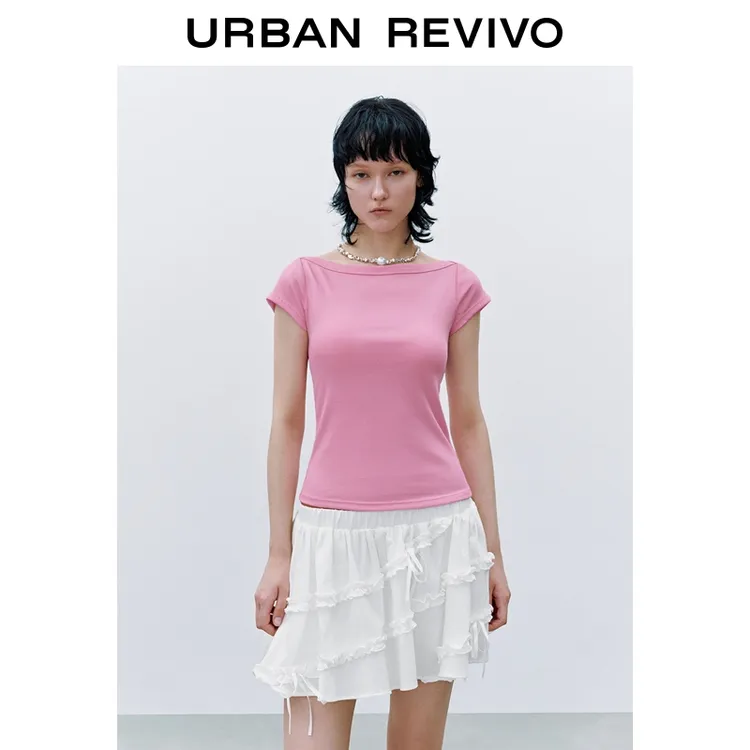 UR2025夏季新款女装休闲多巴胺纯色百搭修身T恤UYB450003
