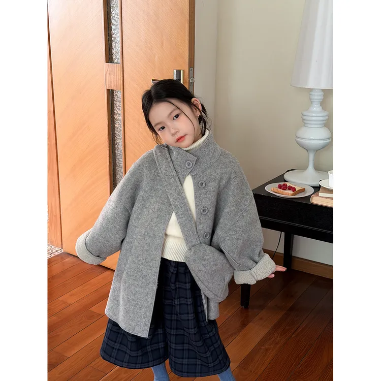 Harper韩版儿童亲子装设计感加绒保暖毛呢外套配包包 H25A311033