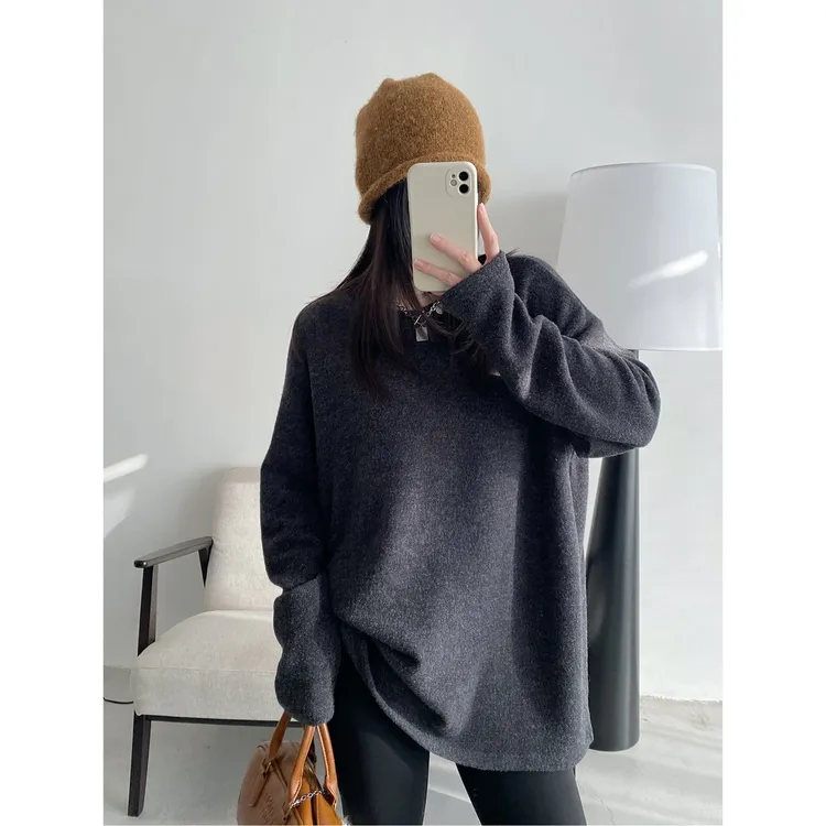 外穿常规款常规加厚磨毛长袖拼接圆领T恤宽松套头软糯加绒上衣服