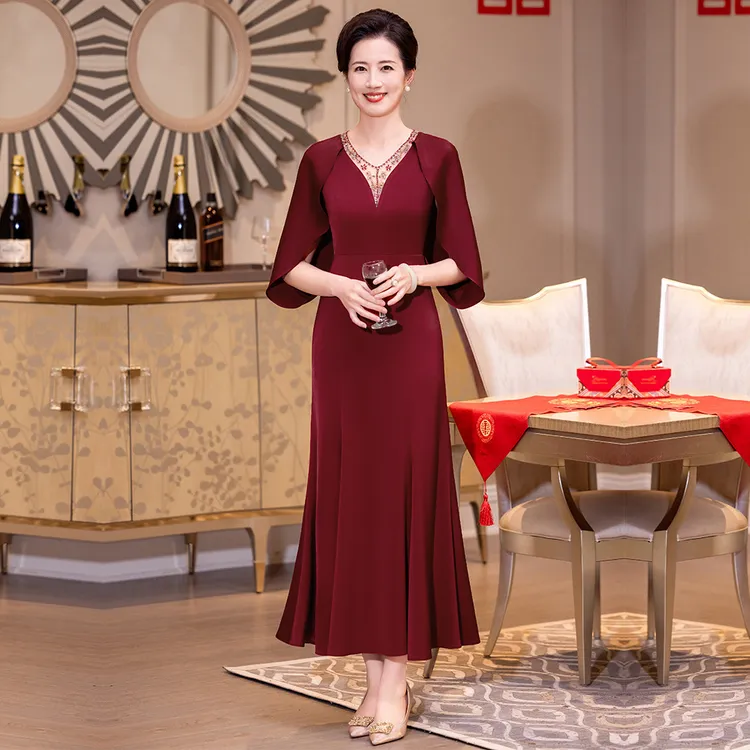 春夏高贵气质喜婆婆婚礼长款旗袍裙大码喜妈妈新中式时尚优雅礼服