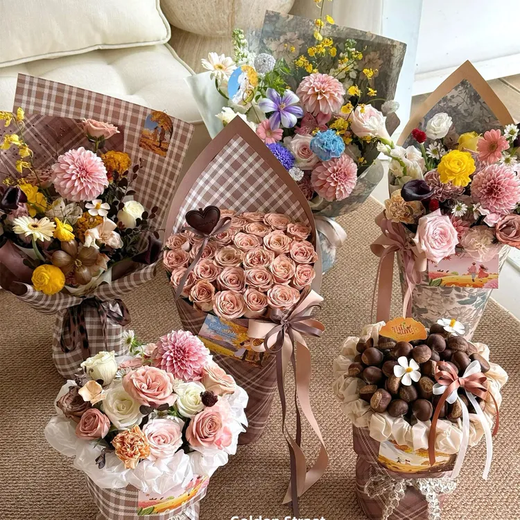 喜洋洋新款 秋色油画风美拉德鲜花礼品diy包装纸花店包装资材