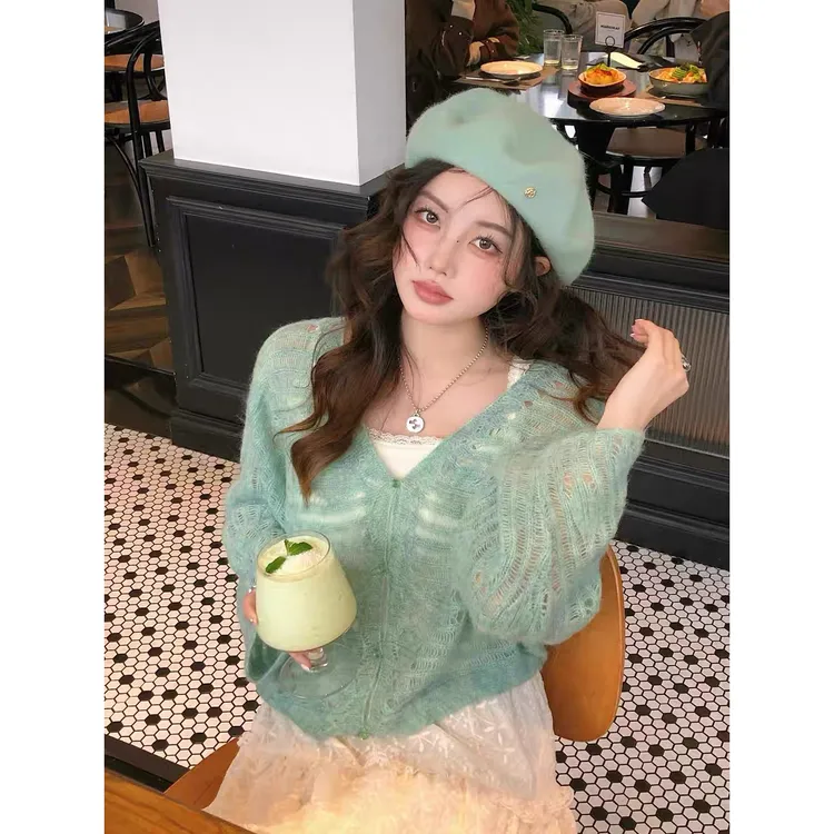 theWangs婴驼毛羊毛针织衫开衫女2025春秋气质毛衣显瘦上衣小个子