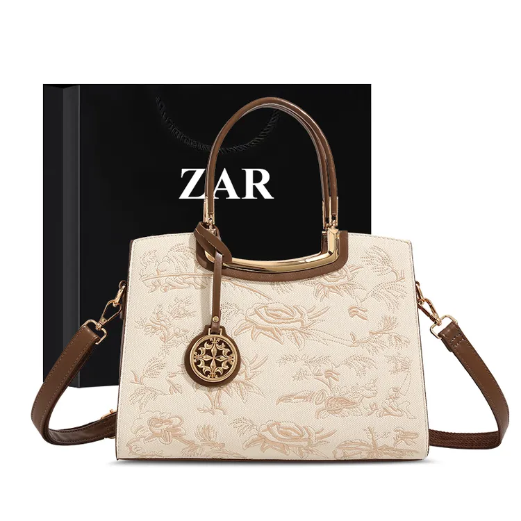 ZAR&RUILR/查瑞娜新中式国风刺绣手提包包女轻奢大容量通勤斜挎包