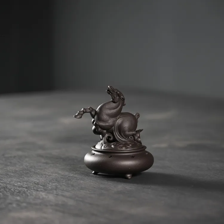 柏年溯艺【骐骥驰骋】吉柏年原创设计紫砂黑泥马茶宠摆件