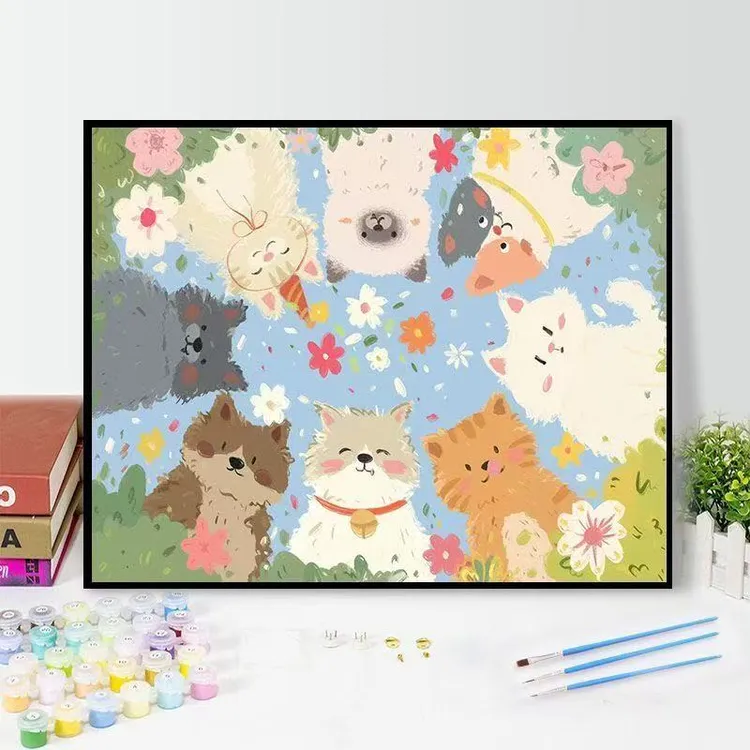 diy数字油画动物茶话会系列手工填充填色油画解压治愈系装饰挂画