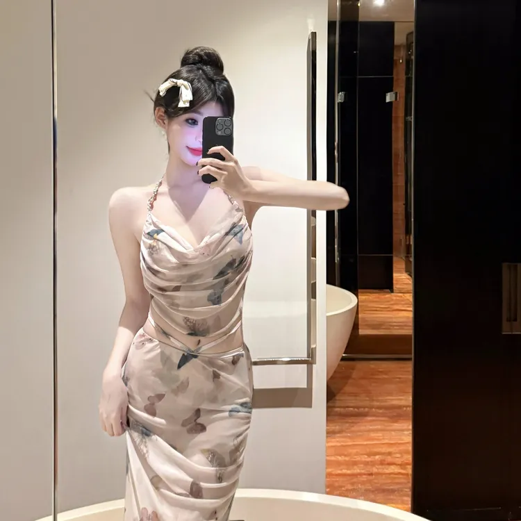 辣妹比基尼泳衣女三件套海边度假长裙小胸聚拢带钢托性感温泉泳装