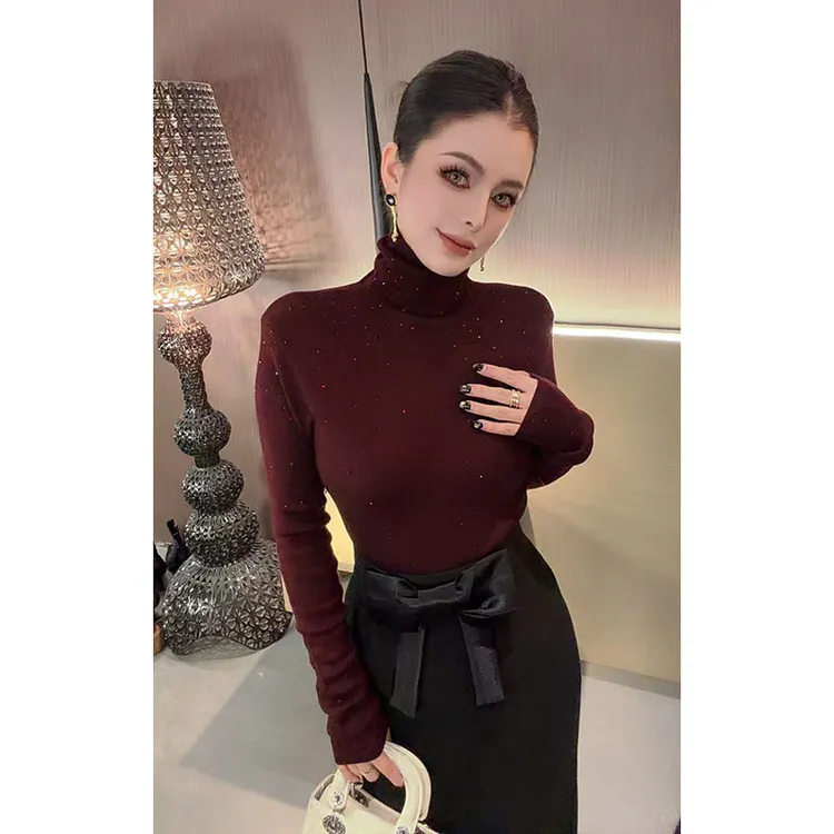 （回馈）百搭高领满天星烫钻长袖针织上衣CS31349