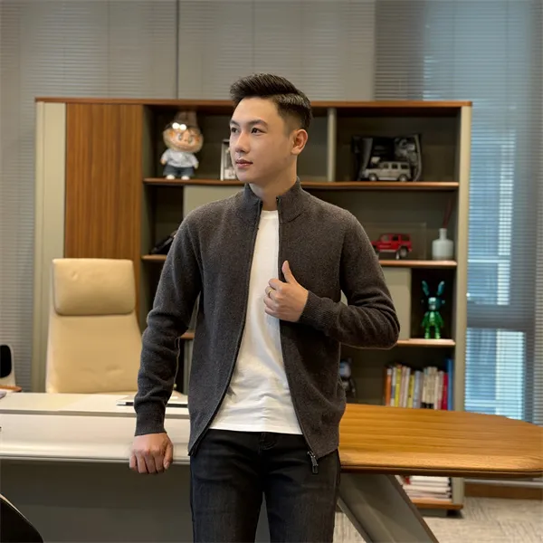 T&X/梯形男士秋冬立领【绵羊毛毛衫】双拉链商务休闲毛衣外套（0034）