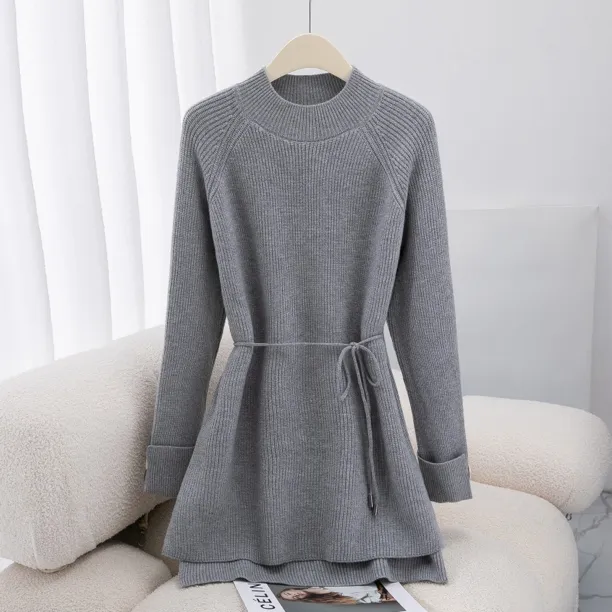 针织打底衫秋冬毛针织衫休闲长袖中长款加厚保暖上衣圆领