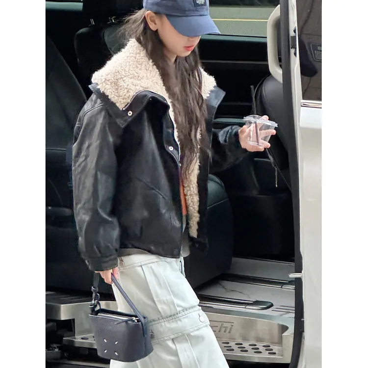 K30044孙小美复古女童外套2025新款秋冬装儿童加厚皮衣夹克