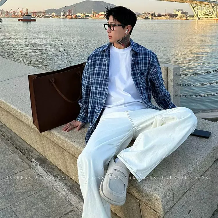 OXFREAK 「13OZ 高密斜纹原牛」米色牛仔裤男直筒宽松廓形弯刀裤