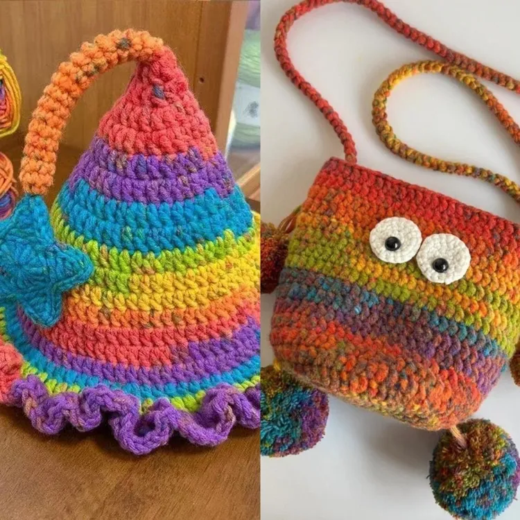 同款手编八股牛奶棉Diy巫师帽精灵帽彩色段染粗毛线团编织围巾线